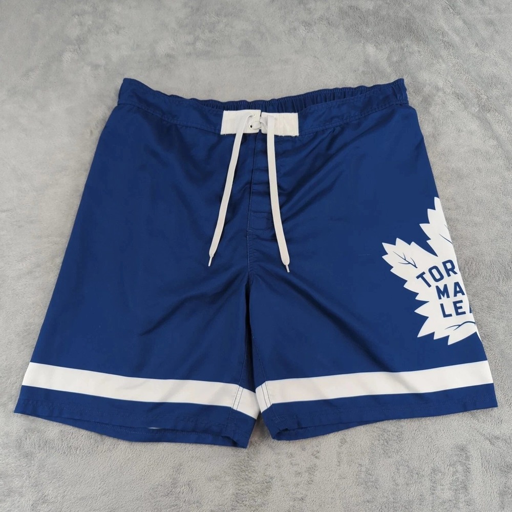 NHL Toronto Maple Leafs Board Shorts Mens XL Blue Swim Trunks Hockey Logo Denim